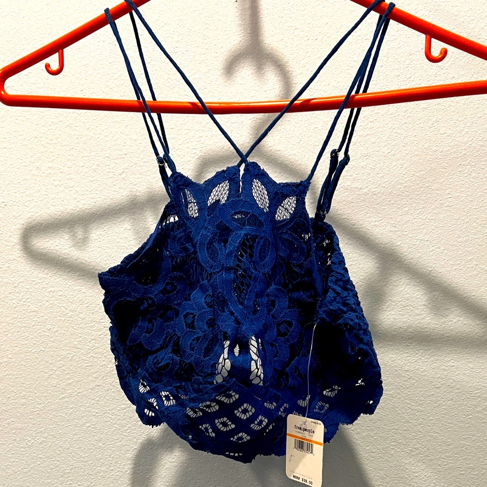 Free People NWT. Blue Cami Lace Crochet Top, Small - Festival Season is coming!!
